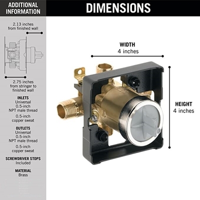Solid brass R10000-UNWS Shower Rough In Valve 1/2'' NPT With T13420 Tub Faucet Shower Trim Kits And Rp46074 Cartridge